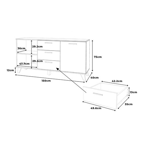 Komoda Biała Z Drewnem Olivier 150cm Pojemna Szafka Rtv Z 3 Szufladami na Arena.pl