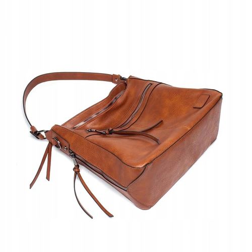 Torebka TORBA BRĄZOWA Pojemna Damska Eko Skóra na Zamek A4 na Arena.pl