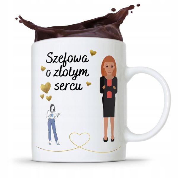 Kubek Prezent Dla Szefowej Szefowa O Złtym Sercu Z Nadrukiem Ze Zdjęciem zdjęcie 1