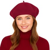 BERET FRANCUSKI DAMSKI damski w stylu francuskim z antenką bordowy