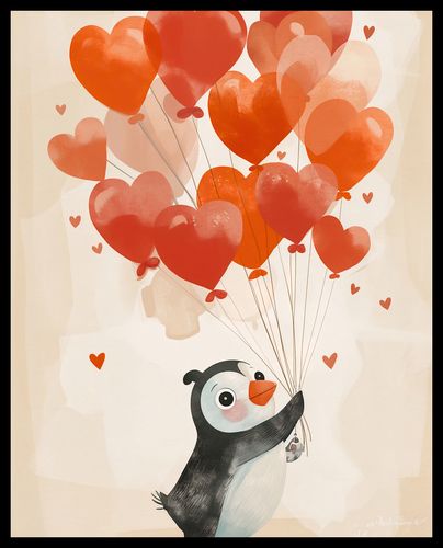 Plakat 40x50cm Pingwinek z Balonami na Arena.pl