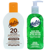 Malibu SPF20 Wodoodporny Balsam 200ml + Aloe Żel Po Opalaniu 200ml