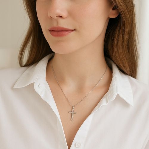 SREBRNY ŁAŃCUSZEK Z KRZYŻYKIEM POLEROWANA STAL CHIRURGICZNA + SZKATUŁKA na Arena.pl