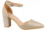 Czółenka sandały na obcasie słupku 8 cm. złote brokatowe Rozmiar obuwia - 41