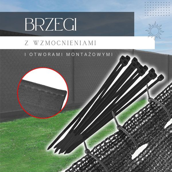 Siatka cieniująca 90% osłonowa 1,5x10m czarna 50 szt. opasek zaciskowych zdjęcie 5
