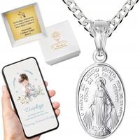 Komplet komunijny łańcuszek 45 cm srebro 925 i medalik MB Cudowny