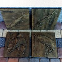 Obraz drewniany płaskorzeźba w drewnie z motywem ryby ryba rybki 30cm