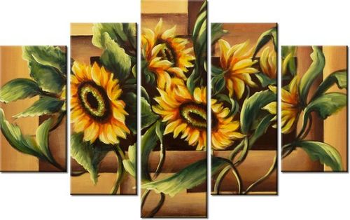 70 100CM OBRAZ 5 ELEM SŁONECZNIKOWA KOMPOZYCJA DRUK PŁÓTNO na Arena.pl