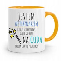 Kubek Żółty Weterynarza Na Cuda Trzeba Poczekać Z Nadrukiem Ze Zdjęciem