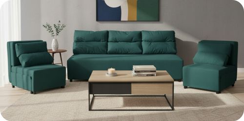 Zestaw KIMO funkcja spania sofa fotele Family Meble zielony Hunter welur na Arena.pl