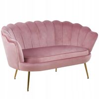 sofa rożowa welurowa dwuosobowa na złotych nogach art déco tapicerowana
