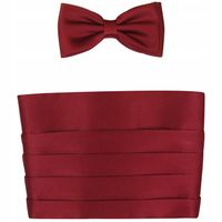 Bordowy pas smokingowy XXL z muszką męską i poszetką