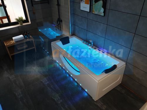 PROSTOKĄTNA WANNA Z HYDROMASAŻEM 180x80 SZYBA NEW! GRZAŁKA na Arena.pl