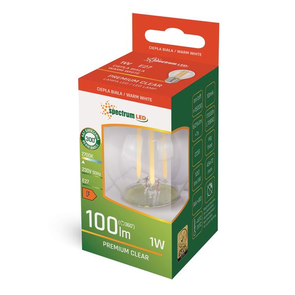 LED KULKA E-27 230V 1W COG WW CLEAR SPECTRUM zdjęcie 2