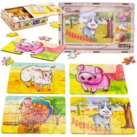 drewniane puzzle 4w1 zwierzęta na farmie układanka zestaw farma puz-75595
