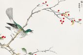 Plakat 60x40cm Brown-eared Bulbul, Kashu Vintage do Salonu