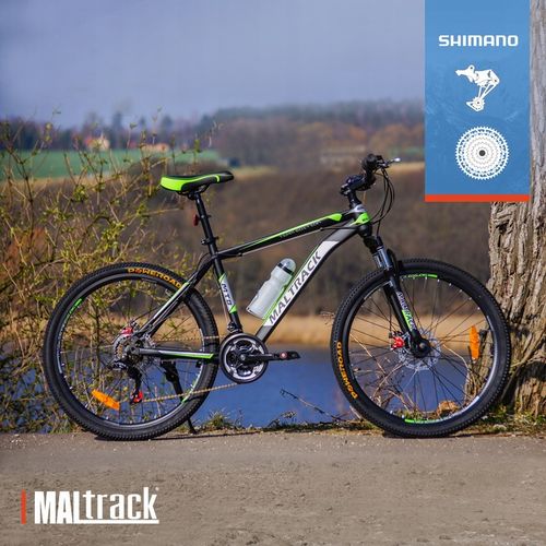 ROWER GÓRSKI MTB 26" SHIMANO 18 BIEGÓW HAMULCE TARCZOWE STALOWA RAMA 18,5" na Arena.pl