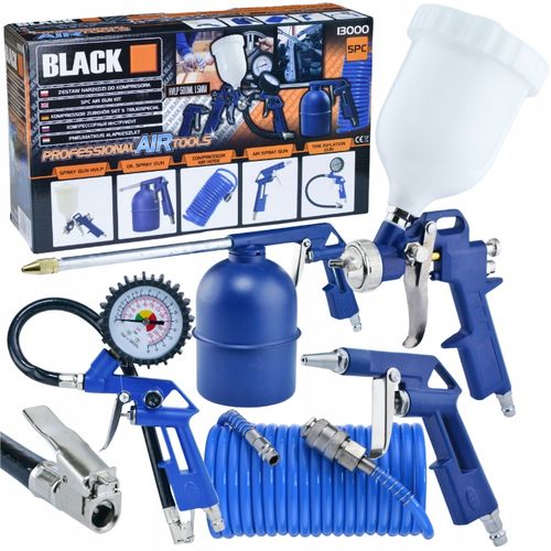 ZESTAW LAKIERNICZY PNEUMATYCZNY DO KOMPRESORA 4 X PISTOLET + WĄŻ 5EL BLACK na Arena.pl