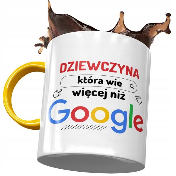 Kubek Żółty Dla Dziewczyny Wie Więcej Niż Google Z Nadrukiem Ze Zdjęciem zdjęcie 1