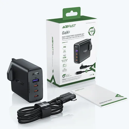 Szybka ładowarka GaN UK Acefast A40 100W PD 3x USB-C 1x USB-A - czarna na Arena.pl