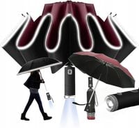 PARASOL FULL AUTOMAT PRZECIWDESZCZOWY ODBLASKOWY Z LATARKĄ LED