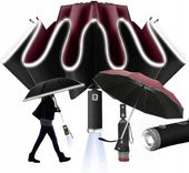 PARASOL FULL AUTOMAT PRZECIWDESZCZOWY ODBLASKOWY Z LATARKĄ LED