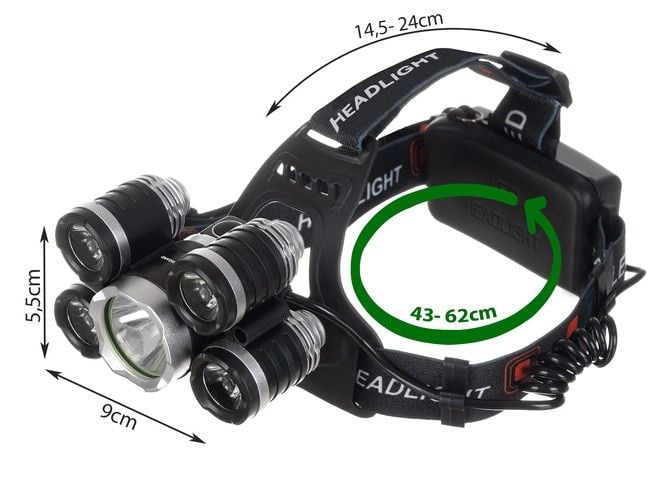 Latarka Czołowa 5 X Led T6 Cree zdjęcie 3
