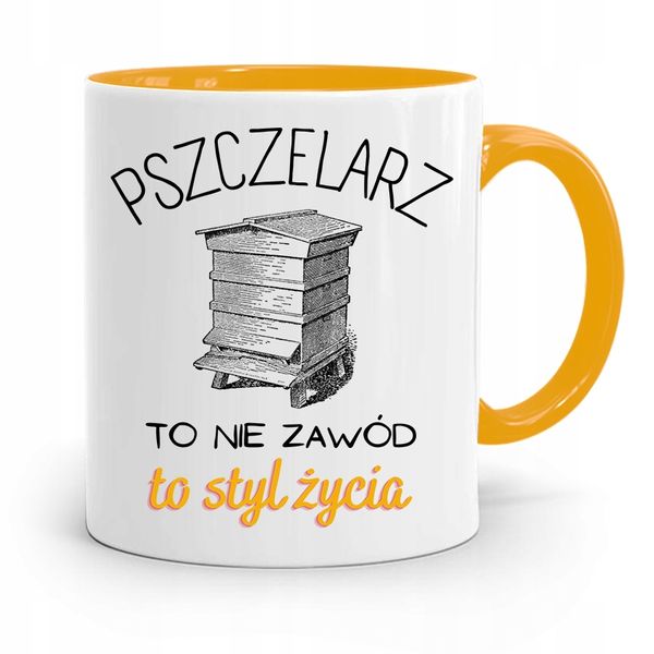 Kubek Zółty Dla Pszczelarza To Styl Życia Prezent Z Nadrukiem Ze Zdjęciem zdjęcie 1