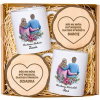 Prezent na dzień Babci i Dziadka ZESTAW 2 kubków z podkładką