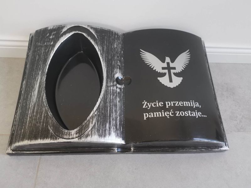 KSIĘGA na grób Podkład do stroików sztucznych Czarna ze srebrnym z doniczką zdjęcie 4