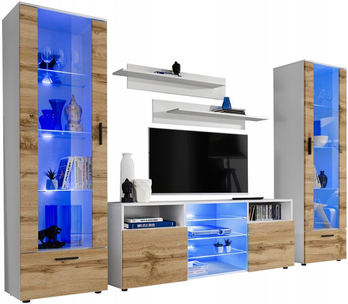 Pan Igiełka Meblościanka LED RGB Czarny Biały Dąb Wotan Zestaw Mebli zdjęcie 16