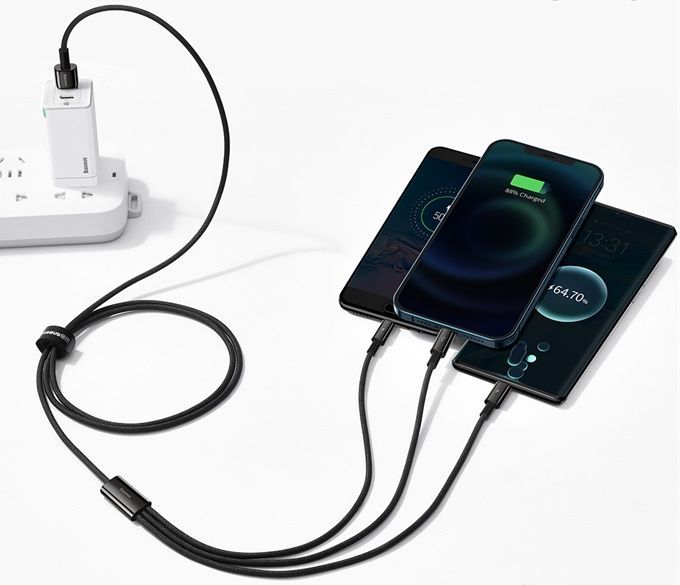 BASEUS Szybki Kabel USB 3w1 Lightning do iPhone microUSB USB-C 1,5m 3.5 A zdjęcie 3