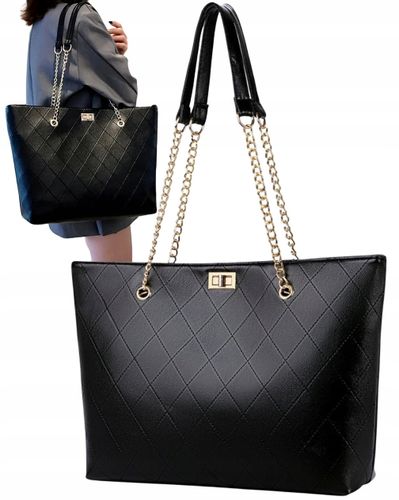 Czarna Damska Skórzana Pojemna Torba A4 Torebka na Arena.pl