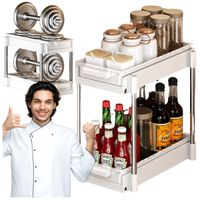 organizer na przyprawy regulowany spice rack dwupoziomowy wysuwany biały
