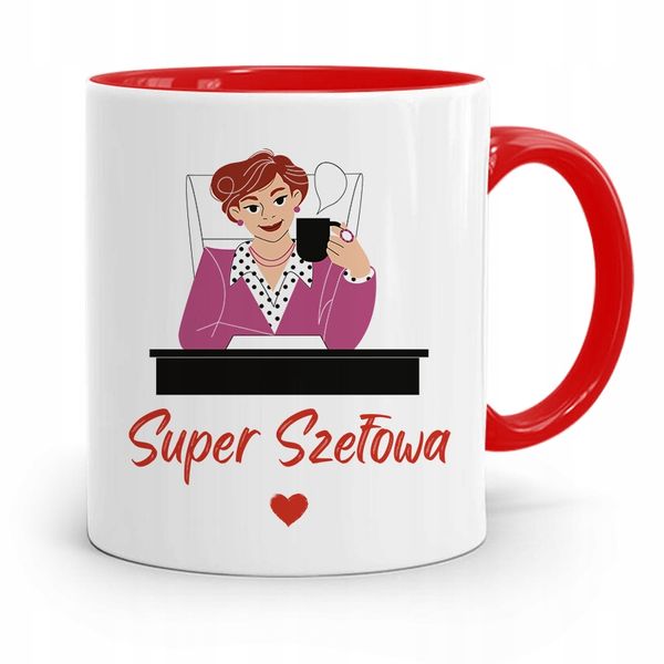 Kubek Czerwony Dla Szefowej Super Szefowa Prezent Z Nadrukiem Ze Zdjęciem zdjęcie 1