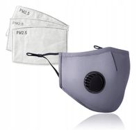 KOMPLET Maska SZARA Wielorazowa + 3x FILTR PM 2.5