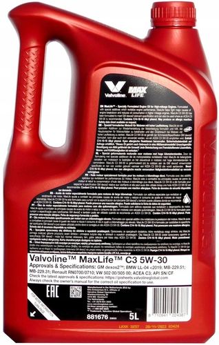VALVOLINE MaxLife C3 5W30 5L BMW LL-04 Dexos2 API SN/CF DPF NOWY ŚWIEŹY na Arena.pl