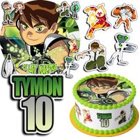 ZESTAW OPŁATEK NA TORT 20CM + 17 POSTACI - BEN10 TEN + IMIĘ 15CM 18CM