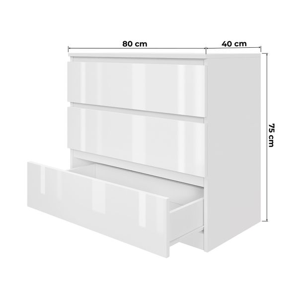 Komoda biała połysk AVEN 80 cm z 3 szufladami różne kolory DARMOWA DOSTAWA zdjęcie 2