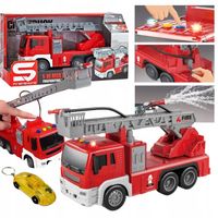 STRAŻ POŻARNA DUŻY WÓZ STRAŻACKI PSIKA WODĄ ŚWIATŁA DŹWIĘK + BRELOK AUTKO