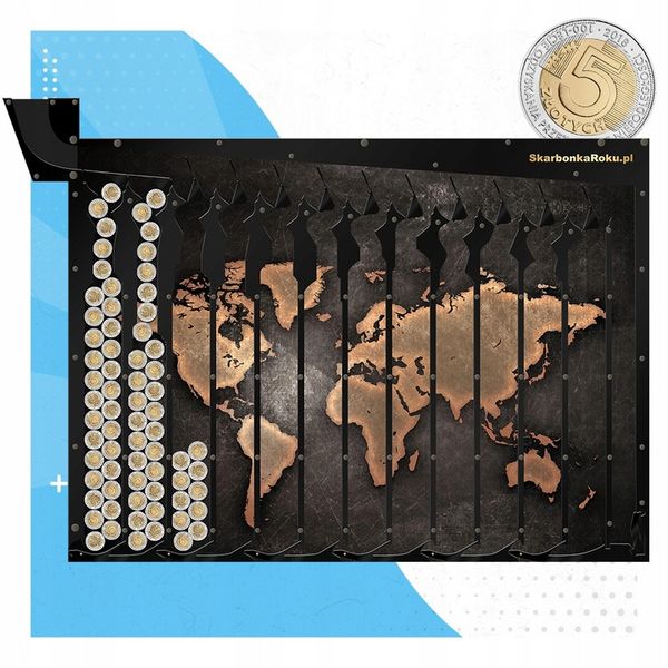 Skarbonka na 5 zł Mapa Świata | Prezent dla podróżnika | Prezent na 1830 zł zdjęcie 3
