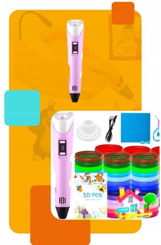 DŁUGOPIS 3D DRUKARKA 3D DLA DZIECI RÓŻOWY + WKŁAD 310m + MATA + SZABLONY na Arena.pl