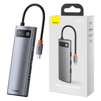 hub 8w1 baseus metal gleam series, usb-c do 3x usb 3.0 + hdmi + usb-c