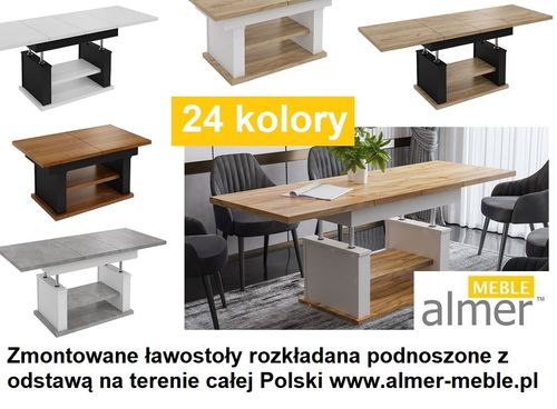 Ława Rozkładana Podnoszona Ławostół Stół L06 Biały Czarny 120/200x70 Loft na Arena.pl