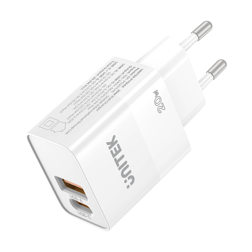 Unitek Ładowarka sieciowa, 1x USB-A, 1x USB-C, QC, PC 3.0, 20W, biała na Arena.pl