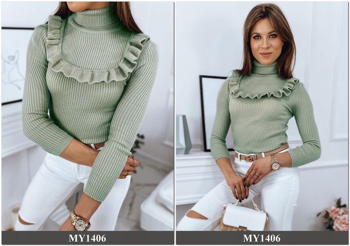 PRĄŻKOWANY SWETER DAMSKI GOLF KOLORY ox128 UNI zdjęcie 11