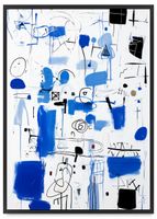 Plakat niebieski biały obraz 61x91 cm w czarnej ramie