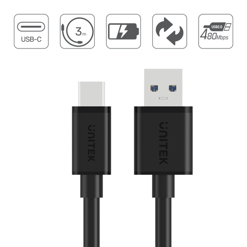 Unitek przewód USB-A 2.0 - USB-C 3m C14069BK na Arena.pl