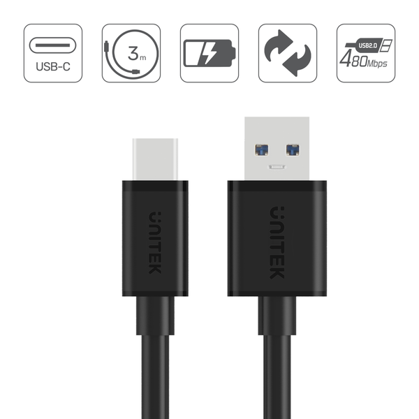 Unitek przewód USB-A 2.0 - USB-C 3m C14069BK zdjęcie 2