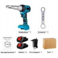 2 x 18V ELEKTRYCZNY BEZSZCZOTKOWY NITOWNICA DO NITÓW + 2 AKU
